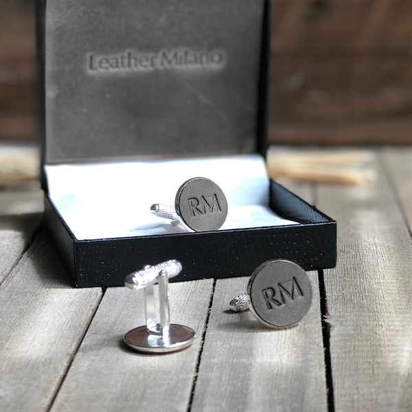 Personalized Groomsmen Cufflinks, Custom leather Initial Cufflinks, Wedding Usher Gift, Anniversary Gift for Husband, Birthday Gift for Him