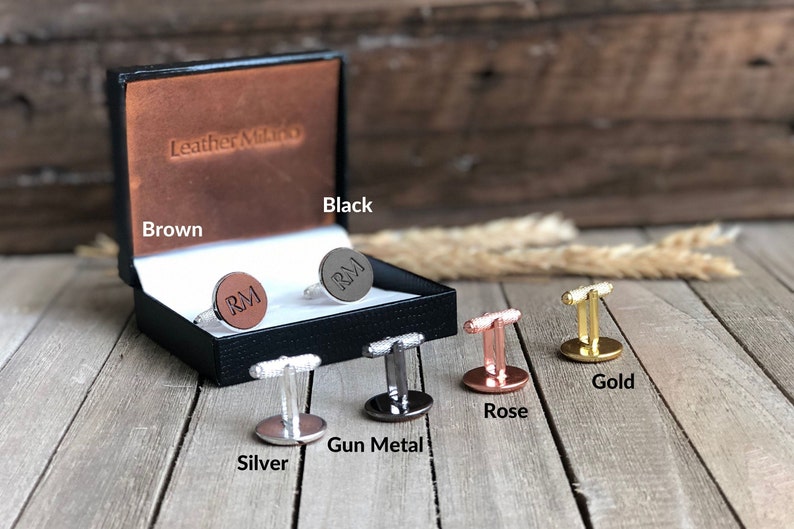 Personalized Leather Cufflinks initial Cufflinks Personalized Wedding Gift 10 year Anniversary Gift Groomsmen cufflink Monogram Gift for Men image 3