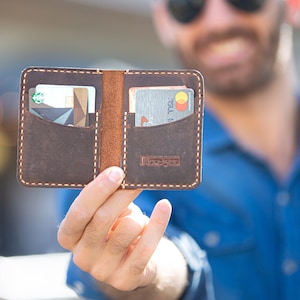 Slim Leather Wallet, Personalized Card Holder, Slim Anniversary Wallet, Monogrammed wallet for him, Minimalist Mens wallet image 6