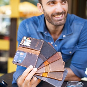 Slim Leather Wallet, Personalized Card Holder, Slim Anniversary Wallet, Monogrammed wallet for him, Minimalist Mens wallet image 2
