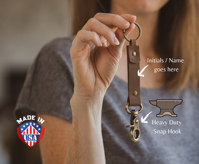 Personalized Leather Keychain, Customized Keyfob, Leather keychain With Trigger Snap, wedding Giveaway, Gift For Him, Made in USA image 2