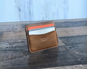 Cartera de cuero personalizada, tarjetero de cuero con bolsillo frontal para hombre, funda de cuero para tarjetas, regalo de cumpleaños, cartera hecha a mano para él