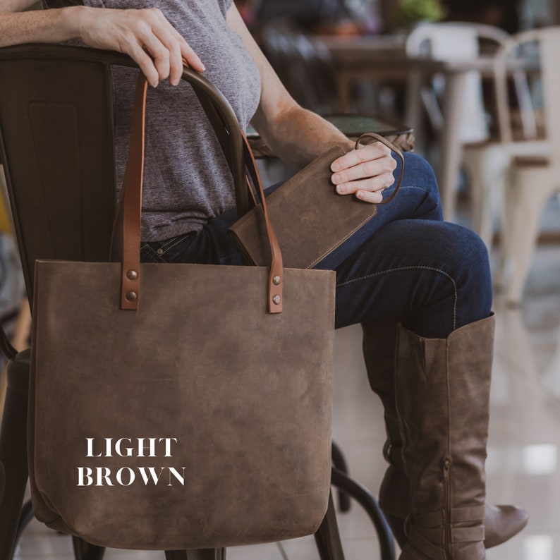 Leather Tote Bag For Women, Leather Shoulder Bag With Pockets, Anniversary Gift for Women, Laptop Work Student Bag, gift for her Light Brown