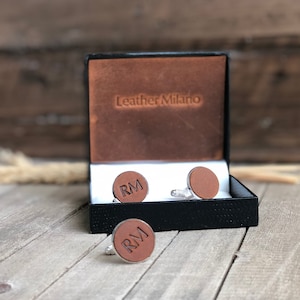 Personalized Groomsmen Cufflinks, Custom leather Initial Cufflinks, Wedding Usher Gift, Anniversary Gift for Husband, Birthday Gift for Him image 10