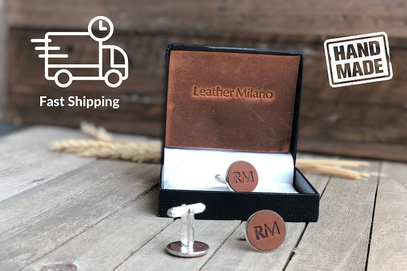 Personalized Groomsmen Cufflinks, Custom leather Initial Cufflinks, Wedding Usher Gift, Anniversary Gift for Husband, Birthday Gift for Him image 3