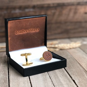 Personalized Groomsmen Cufflinks, Custom leather Initial Cufflinks, Wedding Usher Gift, Anniversary Gift for Husband, Birthday Gift for Him image 9