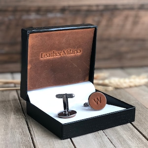 Personalized Groomsmen Cufflinks, Custom leather Initial Cufflinks, Wedding Usher Gift, Anniversary Gift for Husband, Birthday Gift for Him image 8