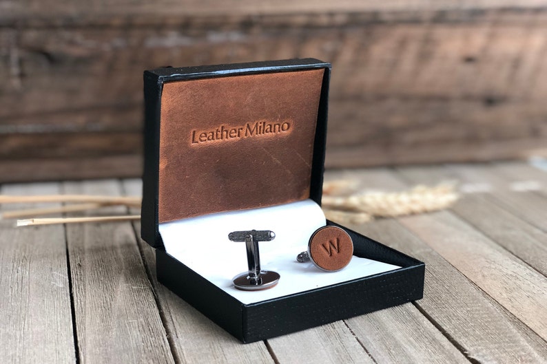 Personalized Groomsmen Cufflinks, Custom leather Initial Cufflinks, Wedding Usher Gift, Anniversary Gift for Husband, Birthday Gift for Him image 8