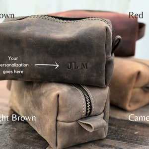 Personalized Leather Dopp Kit, Customized Groomsmen Gift Toiletry Bag, Monogrammed Mens Toiletry Bag, Wedding Gift, Christmas Gift for Him image 3
