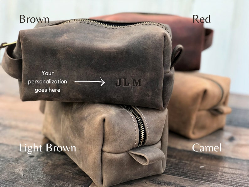 Personalized Leather Dopp Kit, Customized Groomsmen Gift Toiletry Bag, Monogrammed Mens Toiletry Bag, Wedding Gift, Christmas Gift for Him image 3