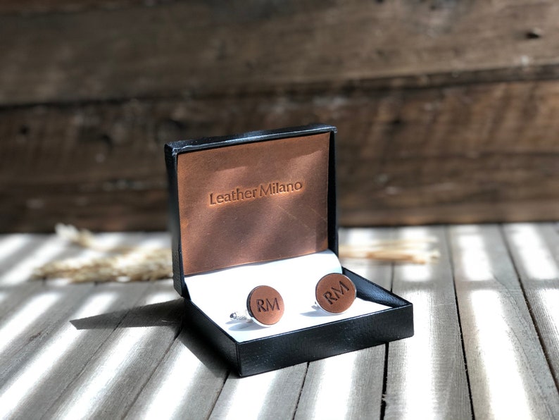 Personalized Groomsmen Cufflinks, Custom leather Initial Cufflinks, Wedding Usher Gift, Anniversary Gift for Husband, Birthday Gift for Him image 6