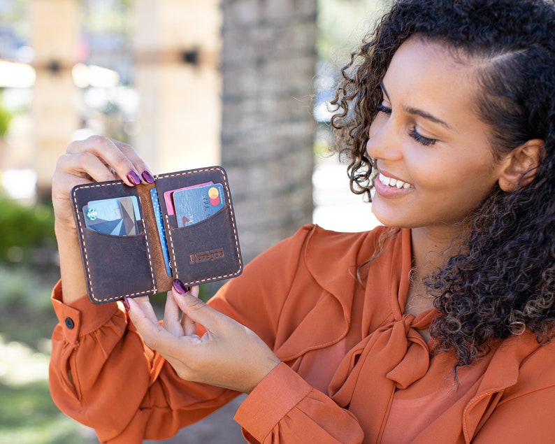 Slim Leather Wallet, Personalized Card Holder, Slim Anniversary Wallet, Monogrammed wallet for him, Minimalist Mens wallet image 1