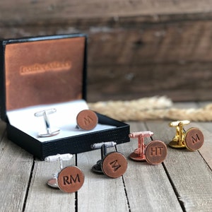 Personalized Groomsmen Cufflinks, Custom leather Initial Cufflinks, Wedding Usher Gift, Anniversary Gift for Husband, Birthday Gift for Him image 5