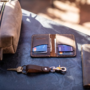 Slim Leather Wallet, Personalized Card Holder, Slim Anniversary Wallet, Monogrammed wallet for him, Minimalist Mens wallet image 8