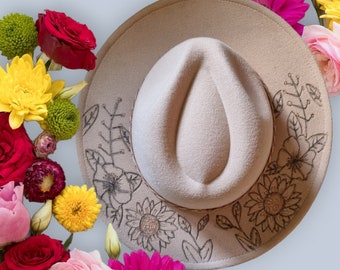 Simply Beautiful Floral Burn't Fedora Hat