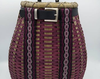Theresa the Large Maroon and Gray Adirondack style Backpack Basket with Handwoven Straps