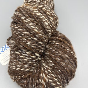 Brown and White Barberpole handspun yarn Wool and Alpaca - Soft - 230 yards