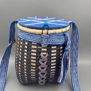 Singing the Blues Handwoven Shoulder Strap Backpack Basket