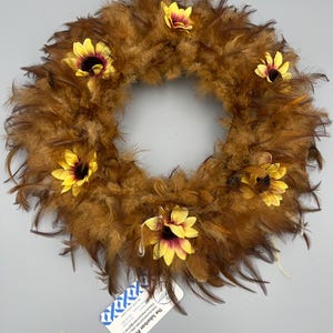 Small Size Reddish/Blond Feather Wreath with Flowers - The Elinor - 14-15 inches wide