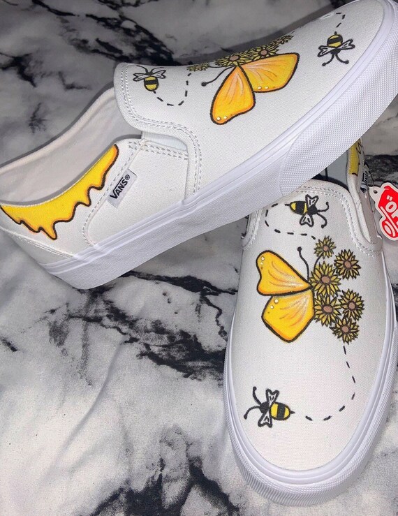 Custom Butterfly Sunflower Honey Bee Drip Vans Slip Ons
