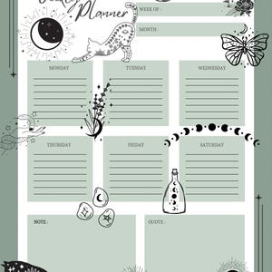 Mystical Weekly Planner Printable | Witchy Moon & Crystal Theme | Digital Download