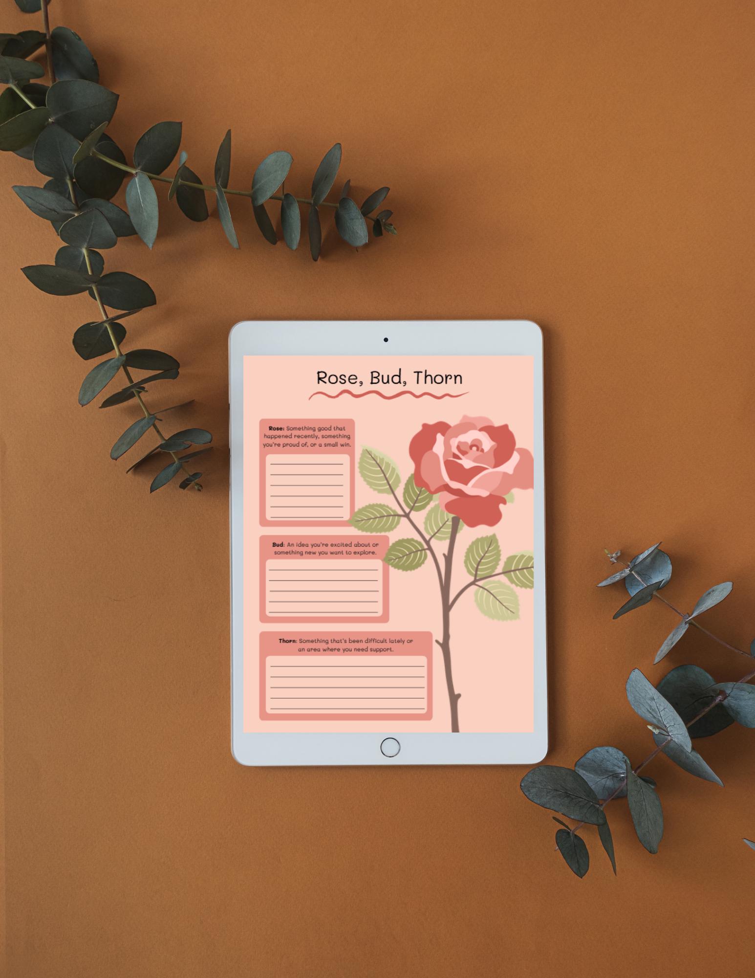 Rose Bud Thorn Reflection Worksheet – Gentle Weekly Check-in (printable ...