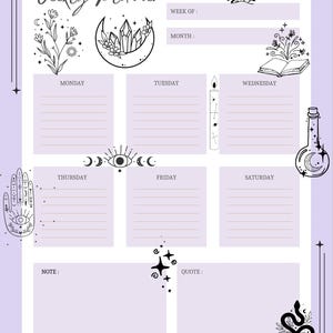 Mystical Weekly Planner Printable | Witchy Moon & Crystal Theme | Digital Download