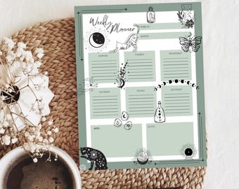 Mystical Weekly Planner – Witchy Planner – Moon & Crystal Schedule – Printable PDF – English/Français