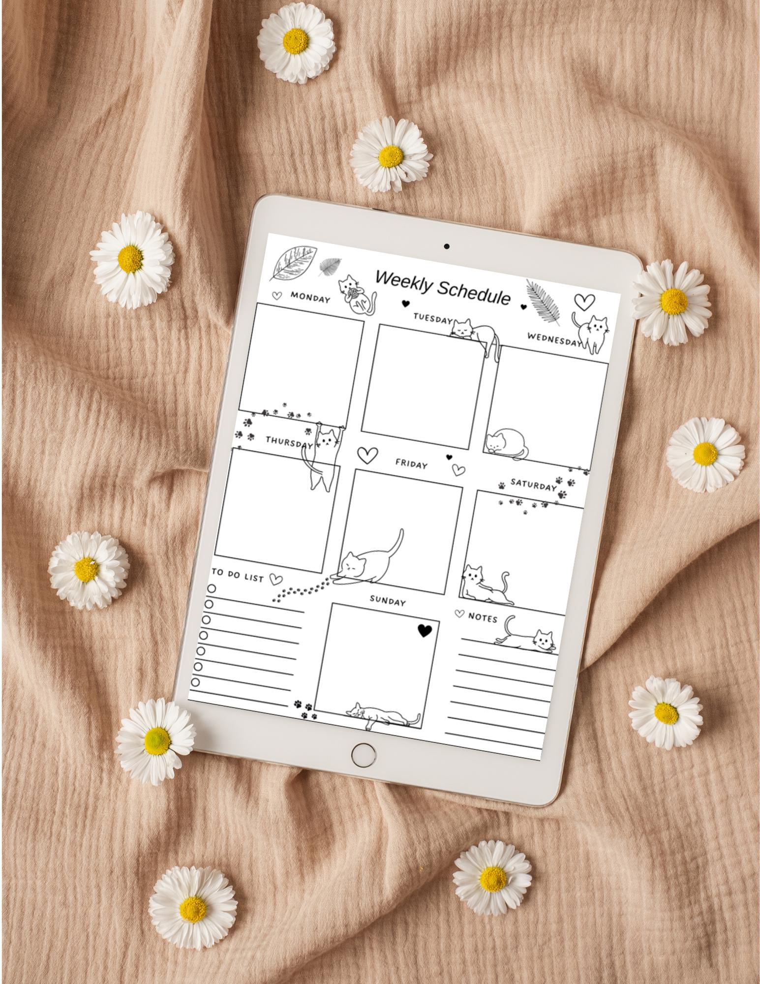 Cat Weekly Planner Printable – Cute Kitty Weekly Schedule and To-do ...