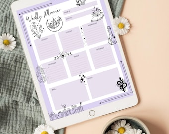 Mystical Weekly Planner – Witchy Planner – Moon & Crystal Schedule – Printable PDF – English/Français