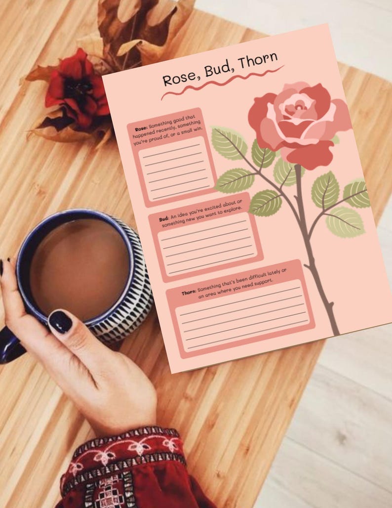 Rose Bud Thorn Reflection Worksheet – Gentle Weekly Check-in (printable ...