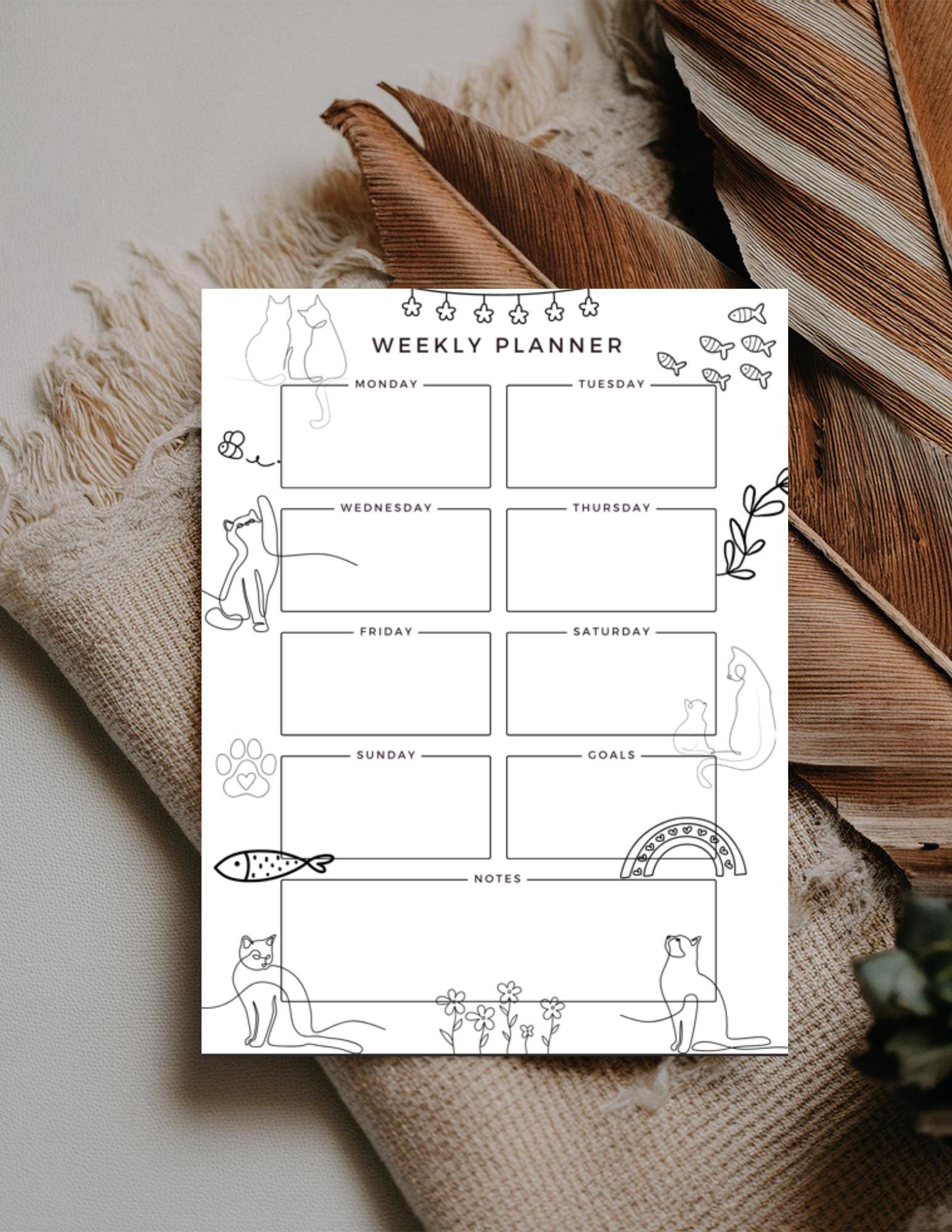 Cat Weekly Planner Printable – Minimal Kitty Weekly Organizer – Instant ...