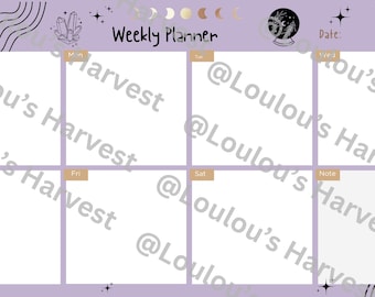 Mystical Weekly Planner Printable | Witchy Weekly Schedule with Moon & Crystal Theme | Instant Digital Download