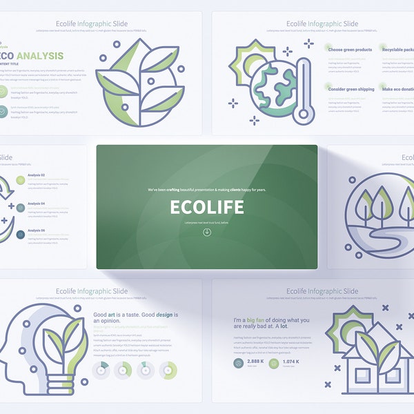 Ecolife PowerPoint Präsentationsvorlage, Ökologie Power Point Präsentationsvorlage, Ökoleben Infographics Dias