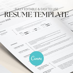 Canva Resume Template: Modern Minimalist CV Design with Cover Letter (A4 Digital Download)