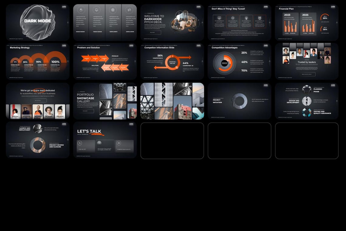 Dark Mode Pitch Deck Powerpoint Template | Professional Dark Theme ...