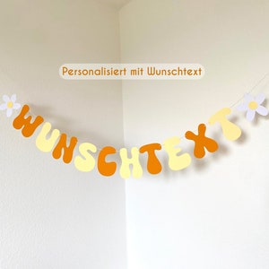 Ghirlanda retrò con testo personalizzato, decorazioni groovy per compleanno, festa funky personalizzata, ghirlanda di margherite, addio al nubilato retrò anni '70 e '60