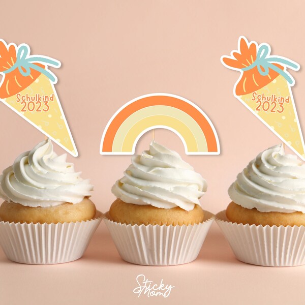 Schulkind 2023 Einschulung cupcake toppers Schultüte topper printable digital file Instant download Hurra Endlich Schulkind!