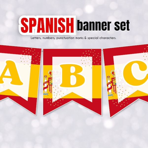 Spain banner set, Spain themed garland, spanish bunting, Spain flag, spanish flag banner DIY instant download printable PDF Spain party!