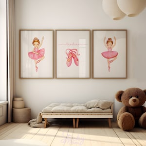 Ballerinas Custom name prints set of 3 ballerina wall art, ballerina girl room decor, ballet Decor personalized digital prints for girls