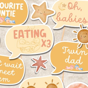 Zwillinge BUNDLE Foto Requisiten Kuchen Topper Baby-Dusche Cupcake Topper Planeten Fotokabine Zwillinge Dusche Willkommen Poster DIY sofortiger Download