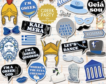 Greek Party Photo Props photobooth cupcake toppers Greece themed props photobooth welcome poster Greece decorations DIY instant download