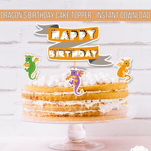 Dragon Cake topper digital download Dragon Party cake topper, Dragon Birthday cupcake toppers, Dragon Decor for kids birthday party