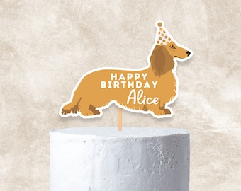 Cake & Cupcake toppers Dachshund cream dog Birthday party decorations Digital files printable! blonde longhaired dachshund cake topper