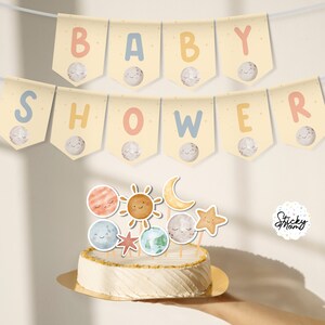 Tvillingar babyshower flicka pojke fotorekvisita fotobås muffinsdekorationer planeter rekvisita fotobås välkomstaffisch DIY direktnedladdning