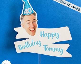Fototortenfigur | Personalisierte Geburtstagstortenfigur für Erwachsene | Individuelle Fototortenfigur für den 40. Geburtstag – Dekoration für Männer