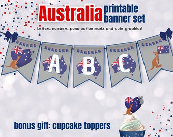 Australië banner set, Australië thema slinger, Australië bunting vlag Australië banner DIY instant download - digitaal