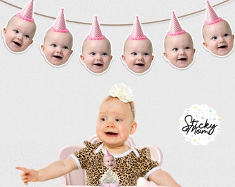 Baby-Fotobanner | Gesichtsbanner zum Ausdrucken | Gesichts-Geburtstagsspaß-Party-Baby-erster-Geburtstag-Dekorationen, lustige Baby-1.-Geburtstag-Kinder