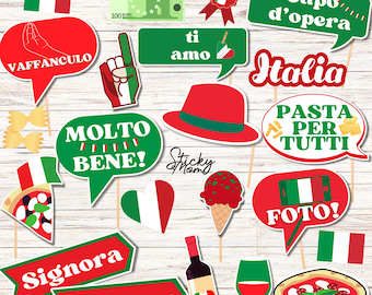 Italy Party Photo Props DIGITAL photobooth Italy themed props, Italian photobooth welcome sign, Italy photoprop DIY instant download PDF