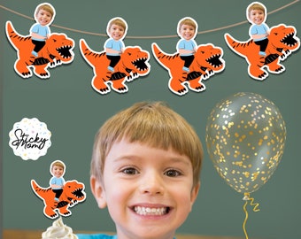 Dinosaur Custom Photo banner | face banner printable dinosaur cupcake toppers Personalized Banner Featuring Your Child's Face - digital